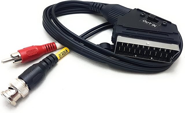 MainCore 1.5m Scart TV to CCTV BNC Plug & RCA Phono Audio Video Converter Cable