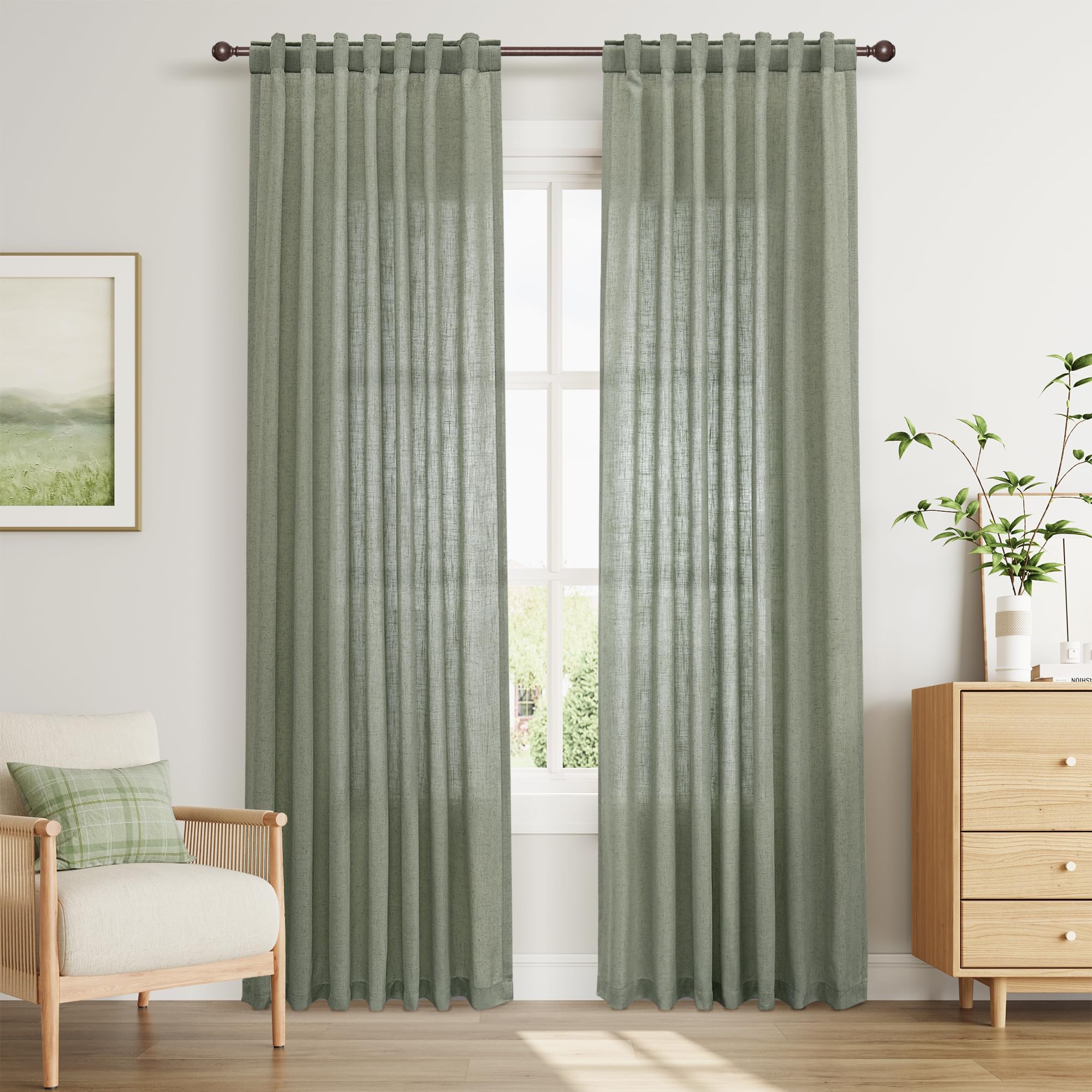 Amazon.com: Joywell Sage Green Back Tab Rod Pocket Linen Curtains