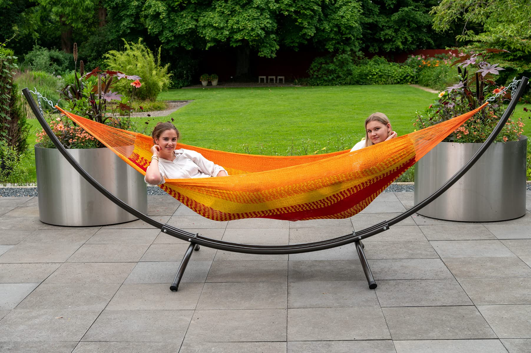 Tropilex Hamac de Jardin Exterieur 2 Personnes | Hamac Double Randonnée Capacité 180 kg | Colombien Fabriqué à la Main | Style Détente Mexico Jaune Orange 350 cm