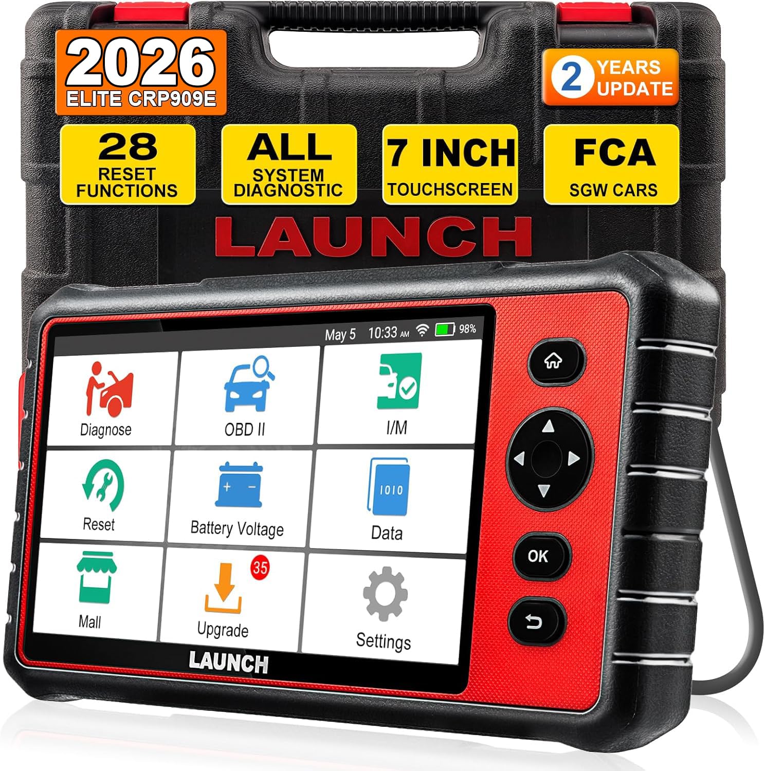LAUNCH CRP909E Elite Full System OBD2 Scanner,2026 OE-Level Car Diagnostic Scan Tool,28+ Reset Service,TPMS,SAS,DPF,ABS Bleeding,2 Years Free Update