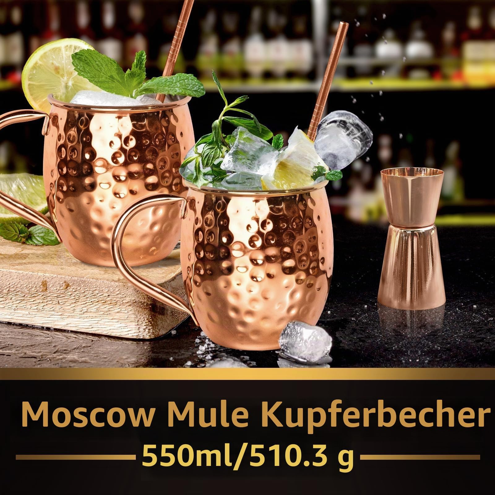 LINALL Moscow Mule, set di 2 tazze in acciaio inox placcato rame, 510 g, per bevande fredde, 2 pezzi