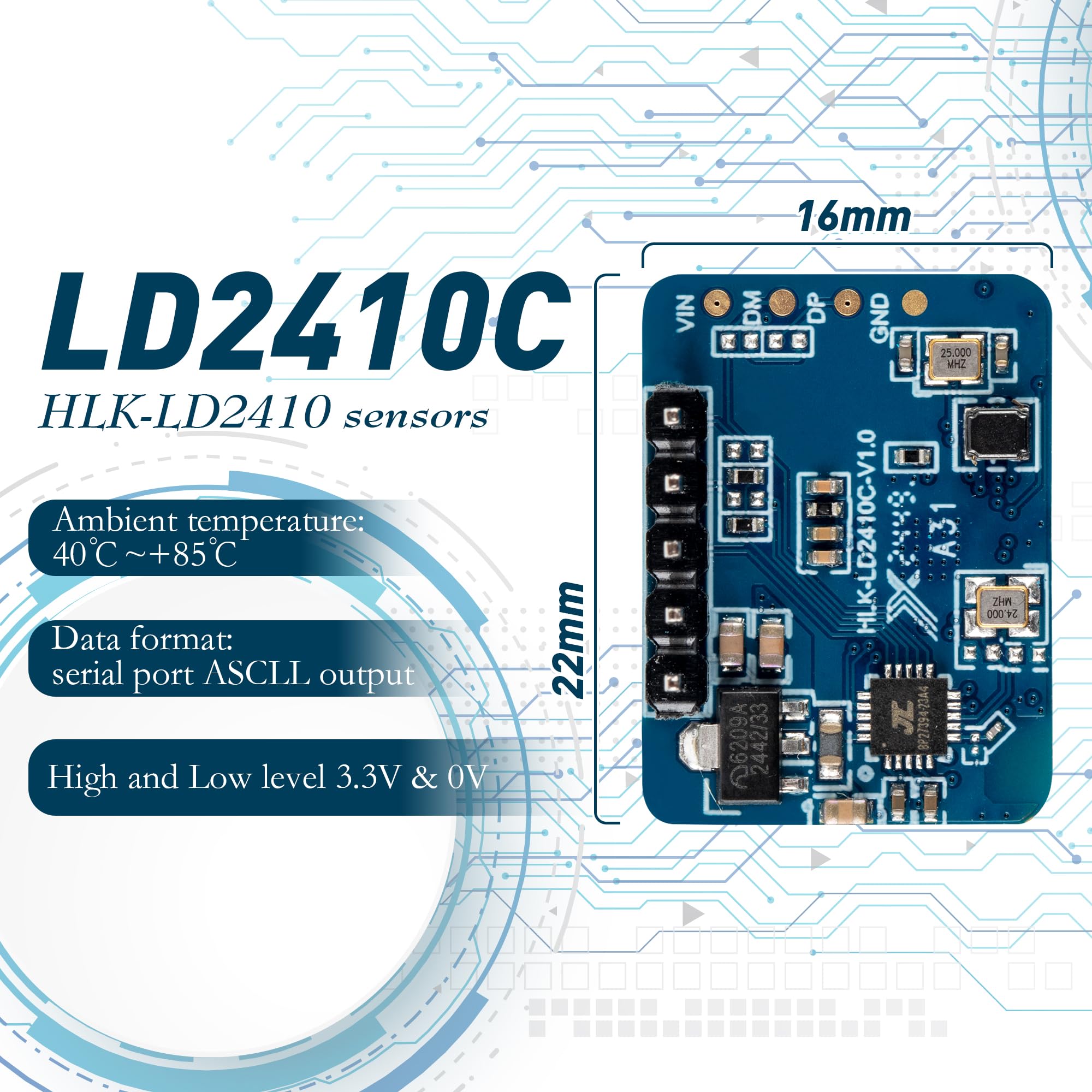 2 PCS LD2410C Sensor HLK-LD2410 Module Human Presence Radar LD2410 Radar Sensor Non Contact 24GHz ISM Band Serial Port IO Level Output — Amazon image 3