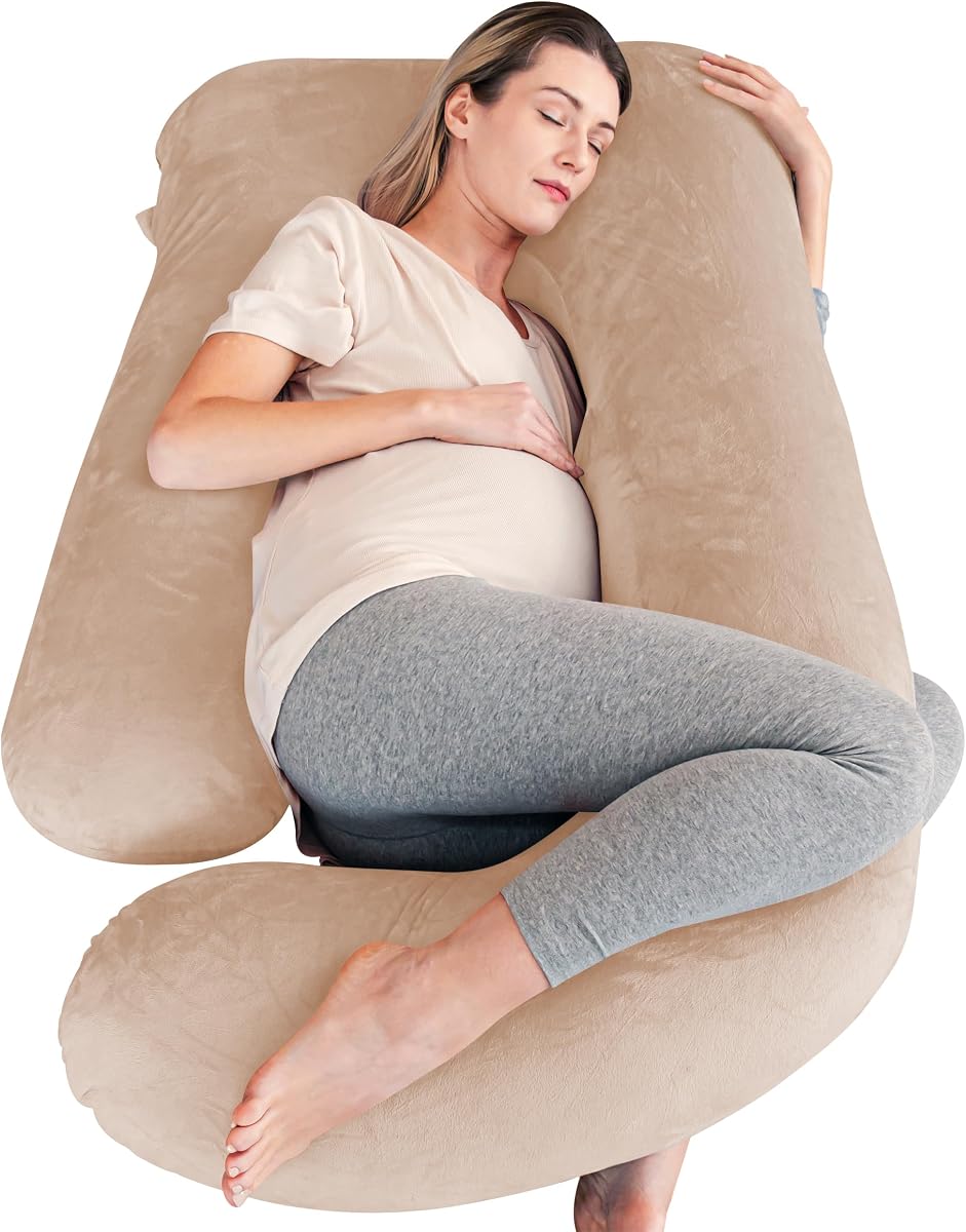 Cute Castle Almohadas de Embarazo, Suave Almohada de Maternidad en Forma de U con Funda extraíble - Almohadas de Cuerpo Completo para Adultos Que duermen - Embarazo Imprescindible - Jumbo 57 Pulgadas - Marrón