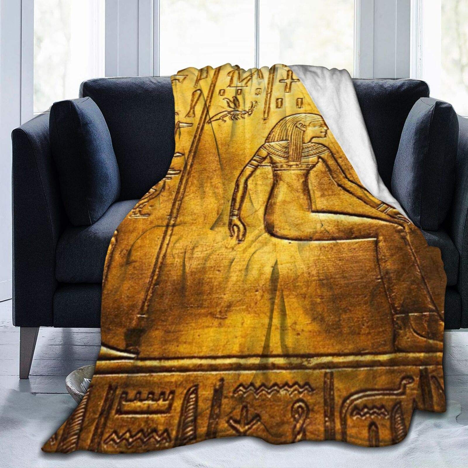 COMRTL Flannel Fleece Throw Blanket Bed Blanket Egyptian Mural Micro Fleece Blanket Warm Soft Lightweight Cozy Microfiber Blanket Throw for Bed Couch Sofa All Seasons