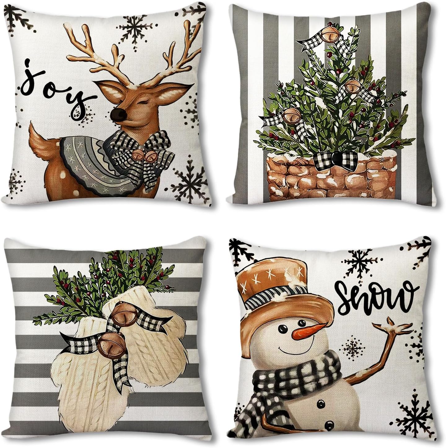 KunpengZen Christmas Cushion Covers 45 X 45cm Set of 4, Snowman Gloves