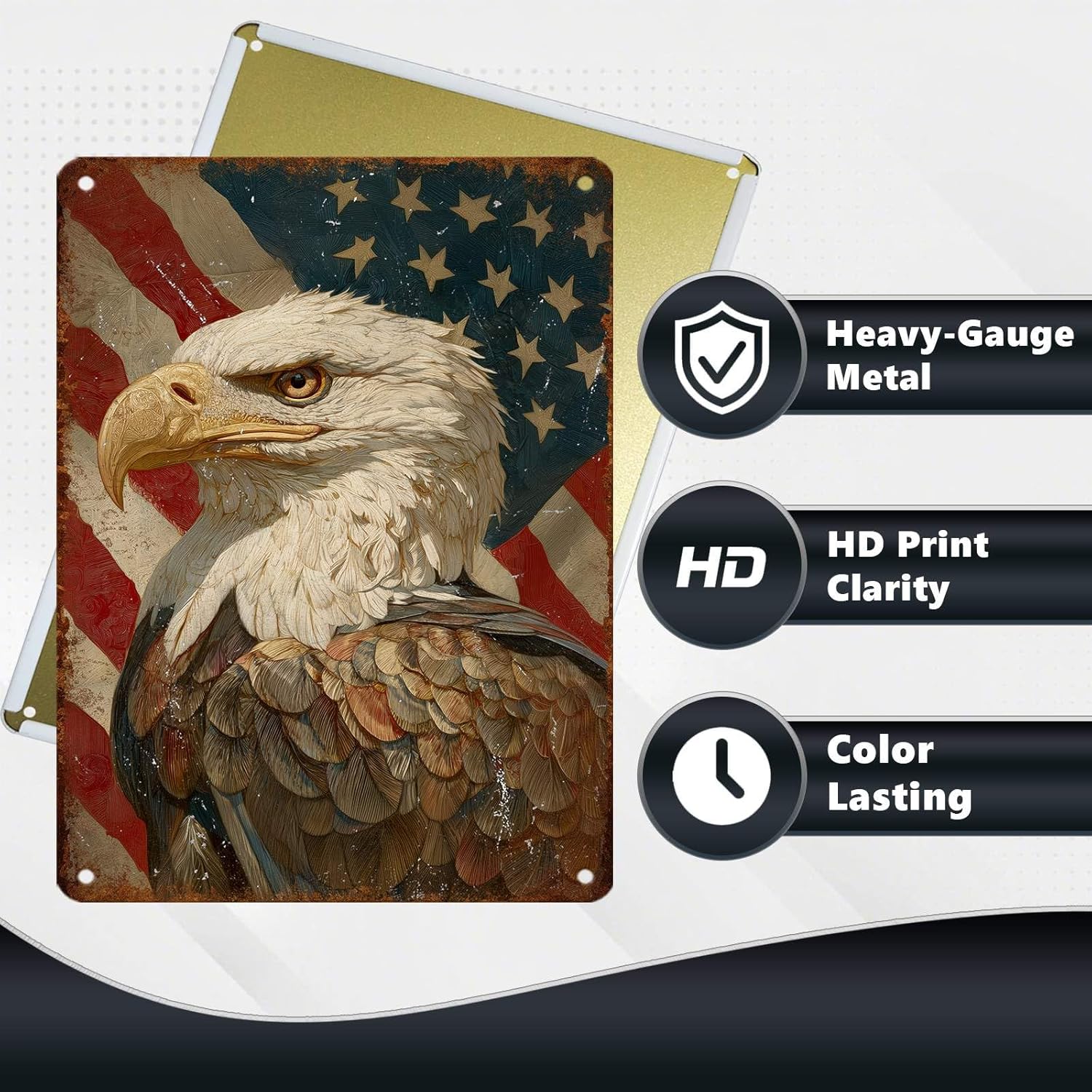 Vintage Veterans Day Tin Sign American Flag Retro Bald Eagle Wall Decor Nostalgic Art Funny Military Fan Metal Poster Indoor Store Cafe Bar Office Man cave Pubs Shop Kitchen Garage 16 * 12 In