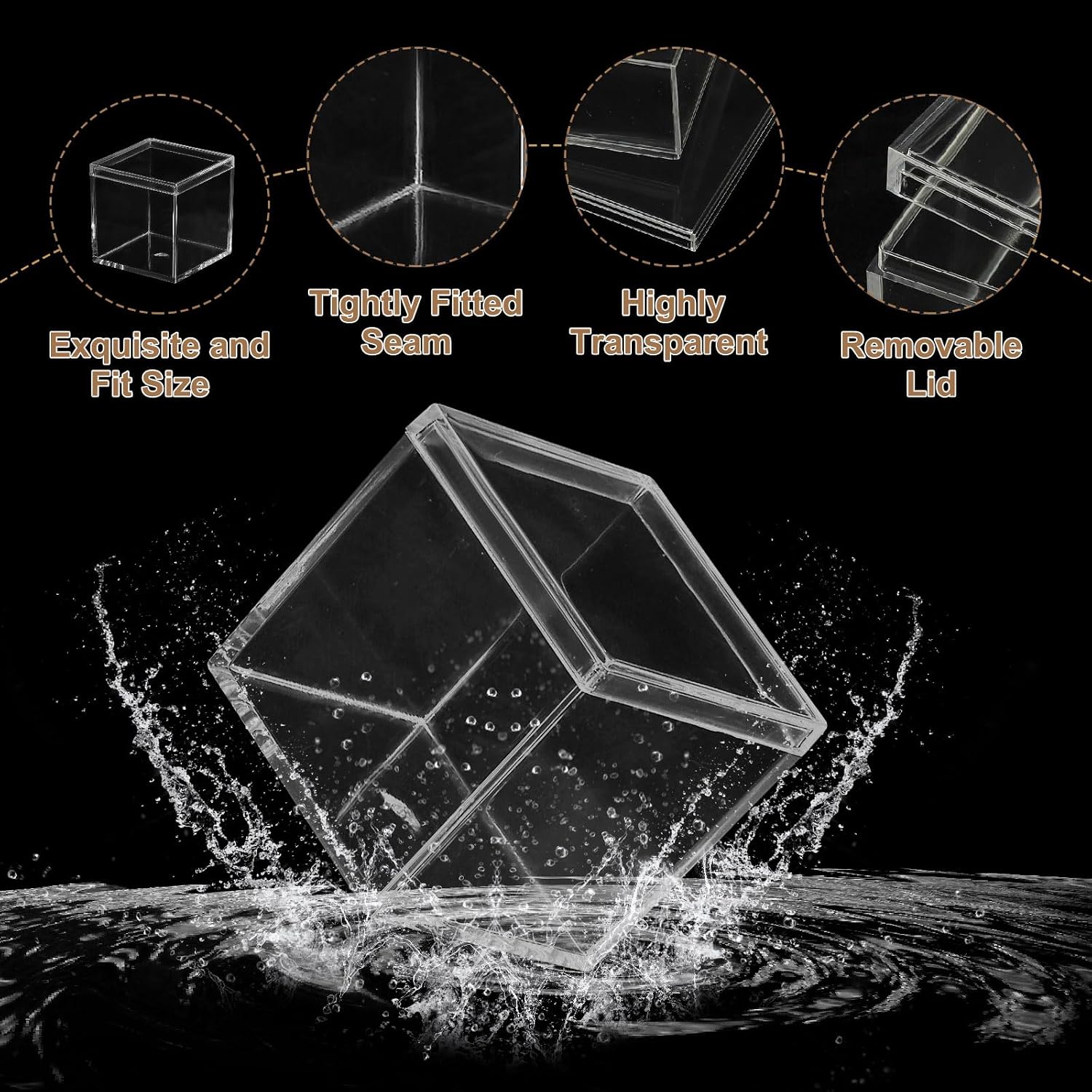 Acrylic Box with Lid, 4.33 x 4.33 x 1.57 in Acrylic Display Case Plastic Square Cube Container Storage Holder Stackable Bins for Cosmetic Collectible Candy Jewelry(2 Pack, Clear)
