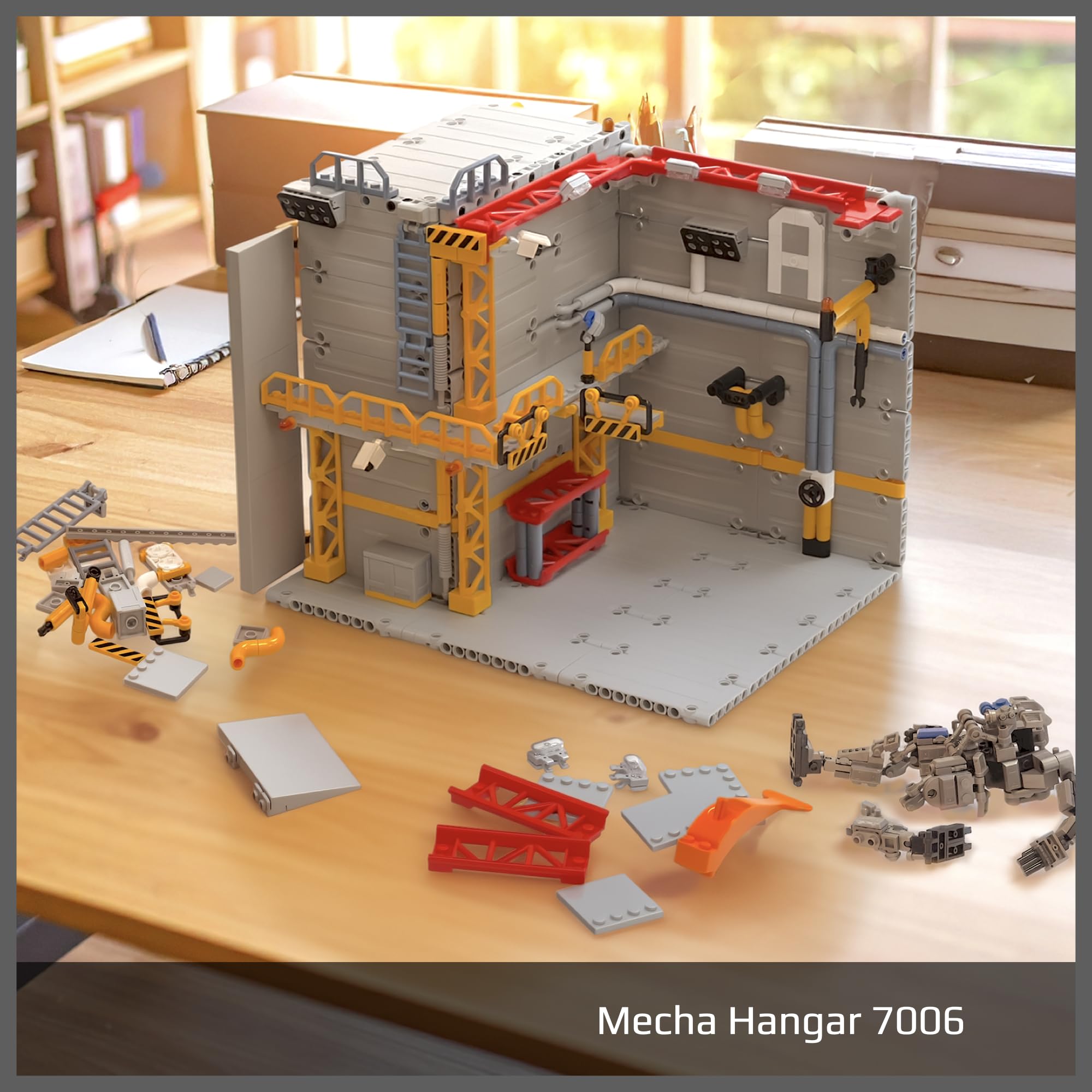 MyBuild Mecha Hangar – zestaw do budowania kabiny konserwacyjnej, wieża robocza, platformy i systemy narzędziowe, rozszerzalna podstawa mecha, wiek od 16 lat (7006 z Mecha)