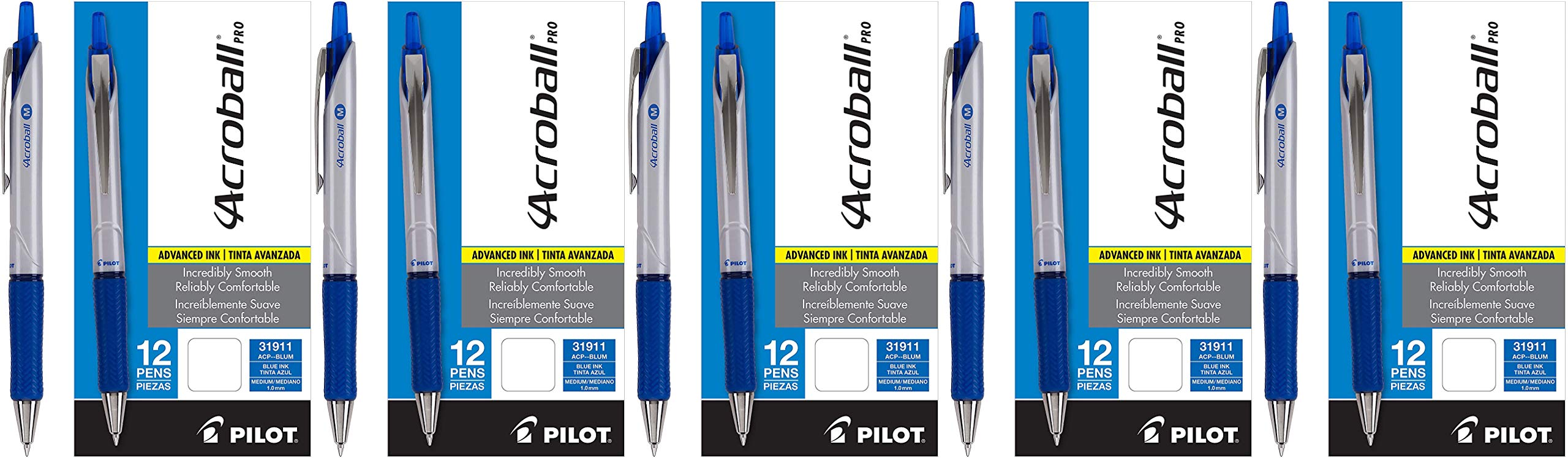 PILOT+Acroball+Pro+Advanced+Ink+Refillable+%26+Retractable+Ball+Point+Pens%2c+Medium+Point%2c+Blue+Ink%2c+12+Count+(31911)+-+5+Pack