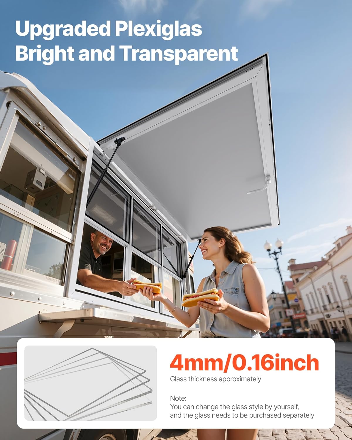 VEVOR Concession Window Aluminum Alloy Frame Service Windows for Food Truck, Up to 85 Degrees Stand Serving Window with Awning Door and Drag Hook (3 up&down sliding windows, 60x36in)