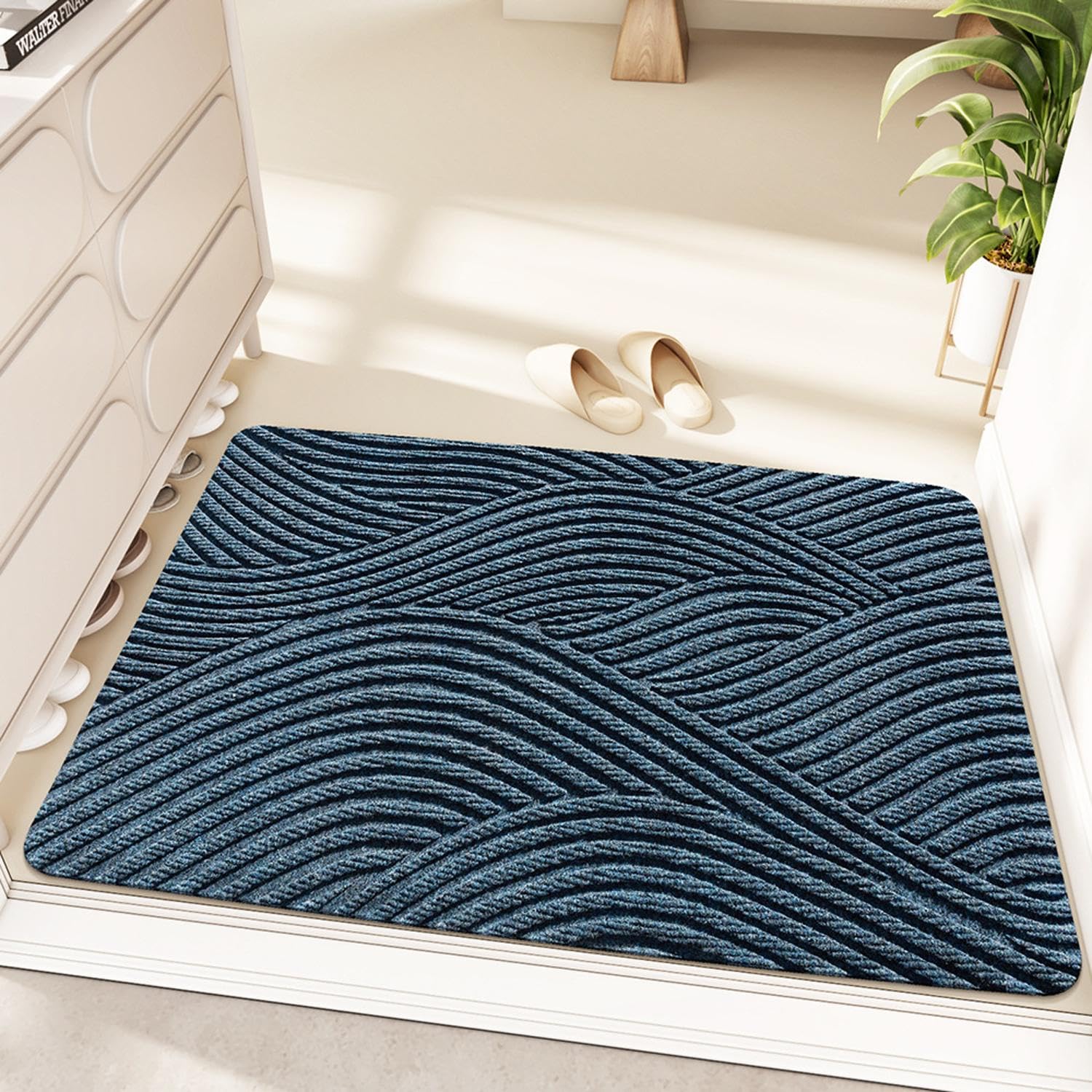Paillasson personnalisé - Motif ondulé - Facile d'entretien et antidérapant Paillasson Anti-salissures - Robuste, Durable, pour Porte d'entrée, Hall d'entrée, Jardin,Blue-80 * 120CM
