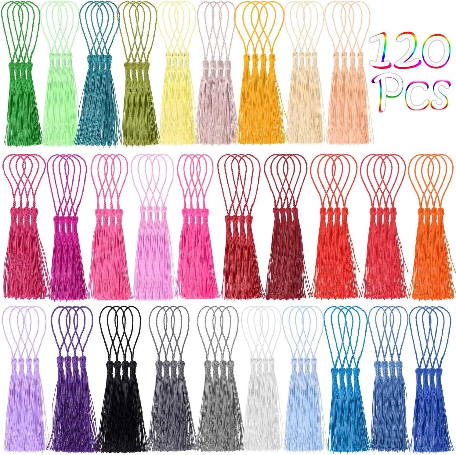 Tassels, Cridoz 120Pcs Bookmark Tassels Silky Handmade Soft Craft Mini Tassels with Loops for Bookmarks, Crafts and Jewelry Making, 30 Colors
