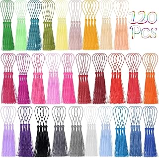 Tassels, Cridoz 120Pcs Bookmark Tassels Silky Handmade Soft Craft Mini Tassels with Loops for Bookmarks, Crafts and Jewelry Making, 30 Colors