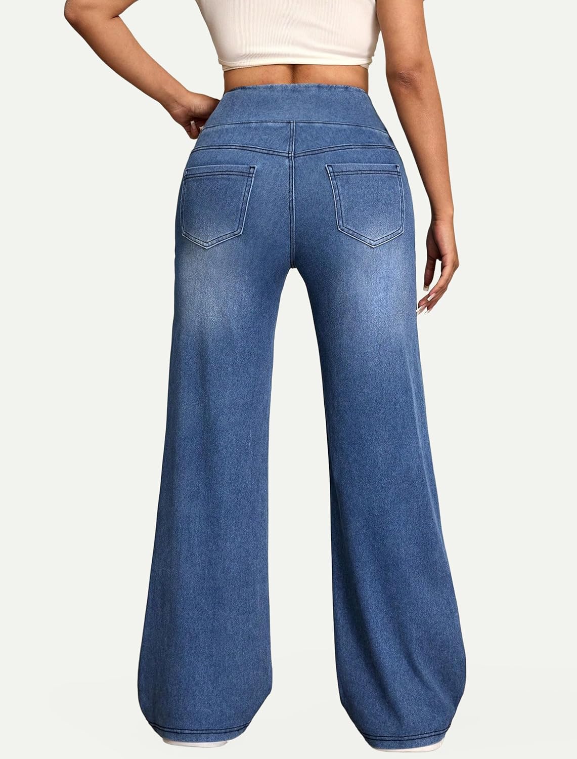 IWD Wide Leg Jeans for Women High Waisted Stretchy Trendy Pull On Jeans Straight Baggy Loose Casual Denim Pants - Image 4