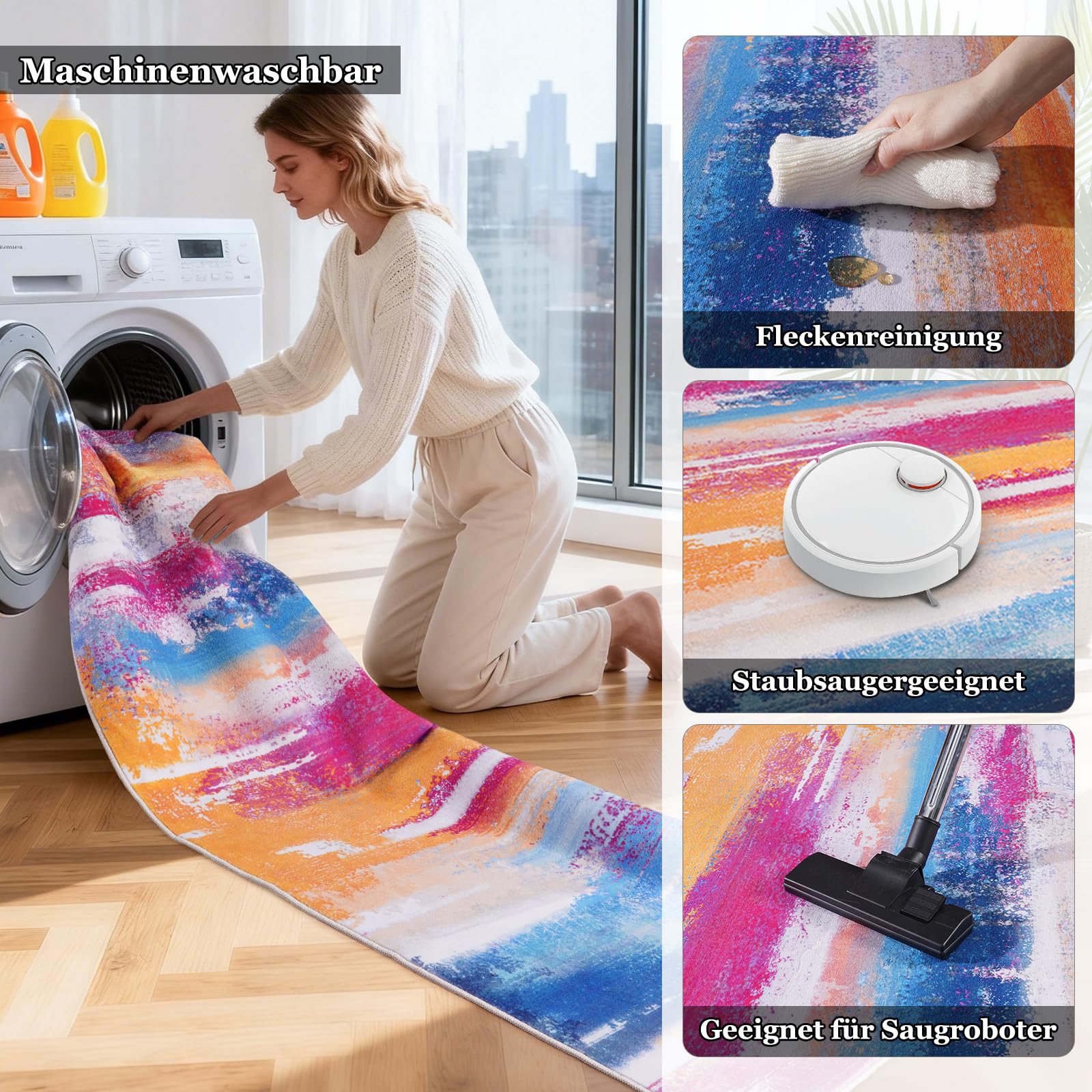 Rezutan Waschbarer Teppich Wohnzimmer Modern Abstrakt Mehrfarbig 160x230cm，