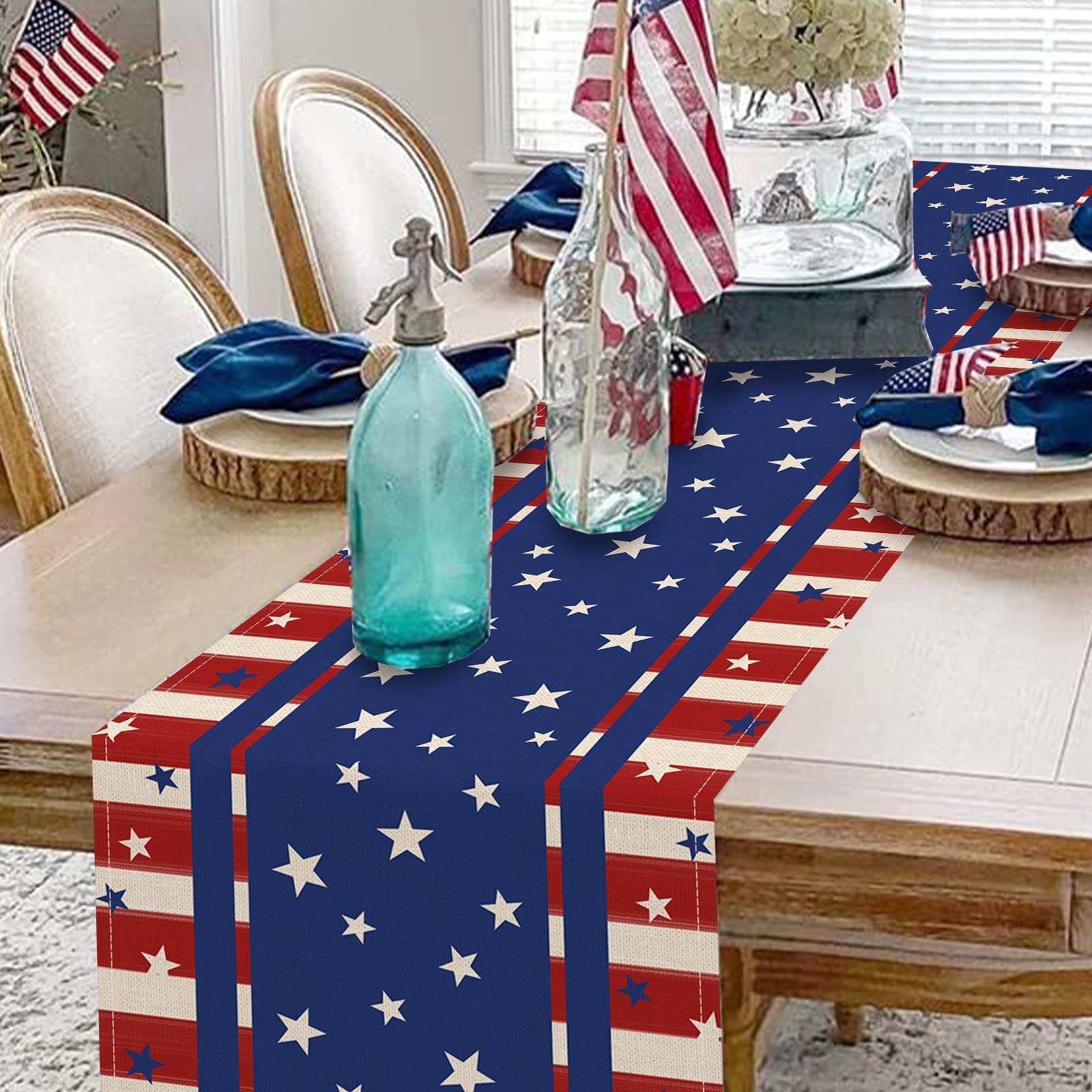4th Of July Table Runner - 13x72 Inch Patriotic Stars And Stripes Table Decor For Memorial Day & Independence Day Parties