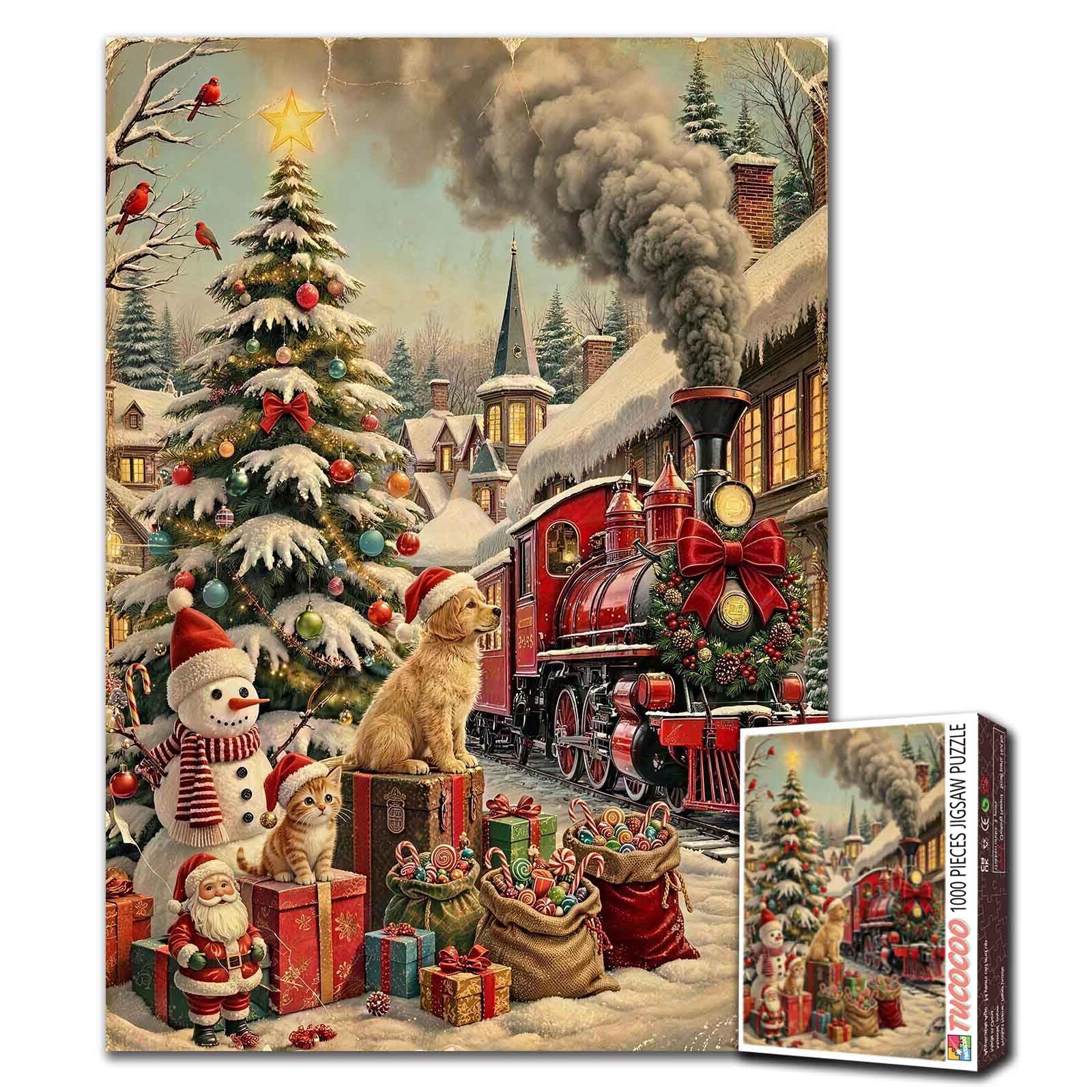 Christmas Scene Jigsaw Puzzles for Adults 1000 Pieces Christmas Tree Golden Retriever Winter Village DIY Puzzles for Family Activity Games Holiday Train Art Home Decor 19.7 x 27.6 Inch โ image 1