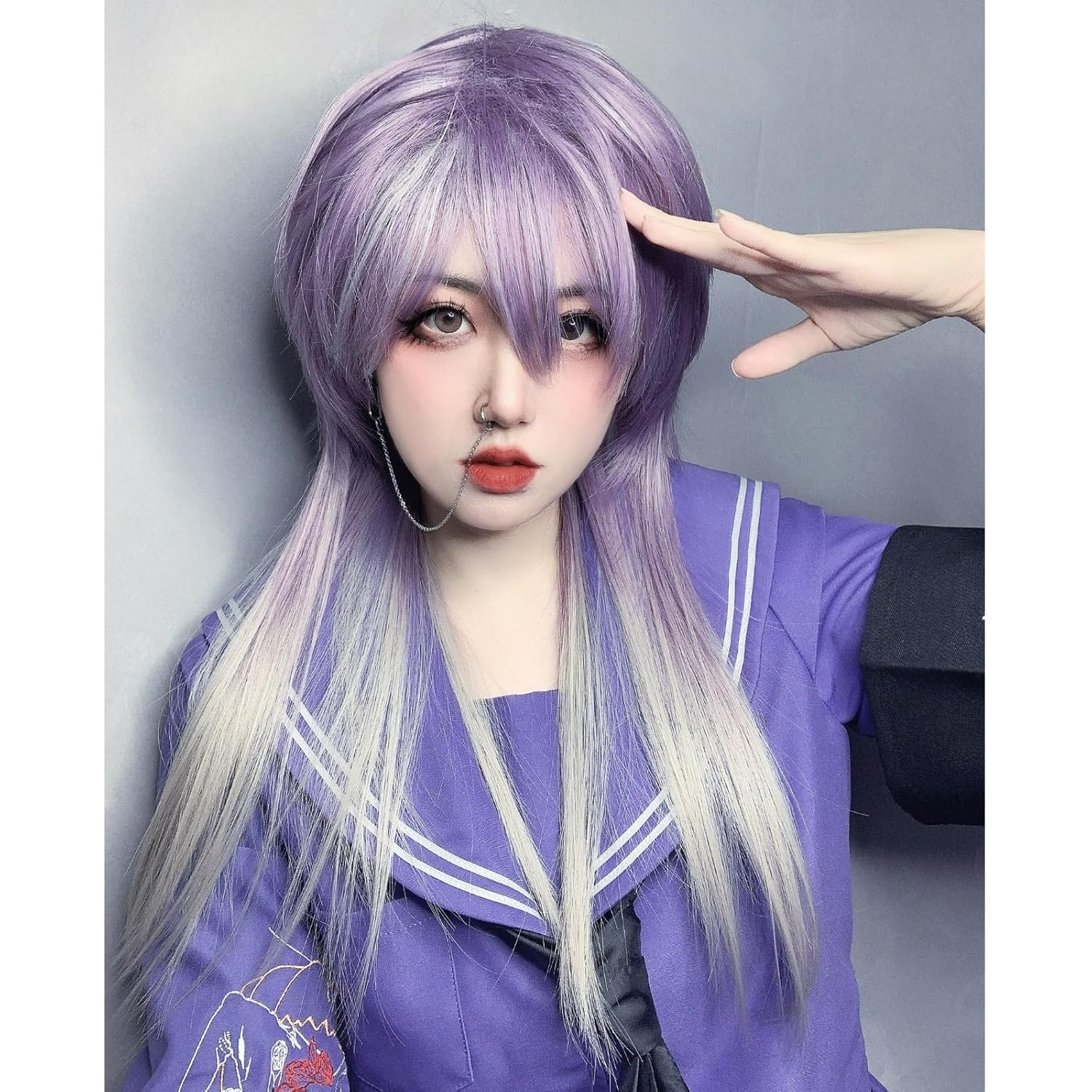 scorro Wolf Cut Wig Black Red Gradient Layered Hair Pink Gradient Jellyfish Hair Long Straight Lolita Wig Wolf Tail Mullet Head Dopamine Y2k Subculture Harajuku Wig for Women (Dark green gradient)