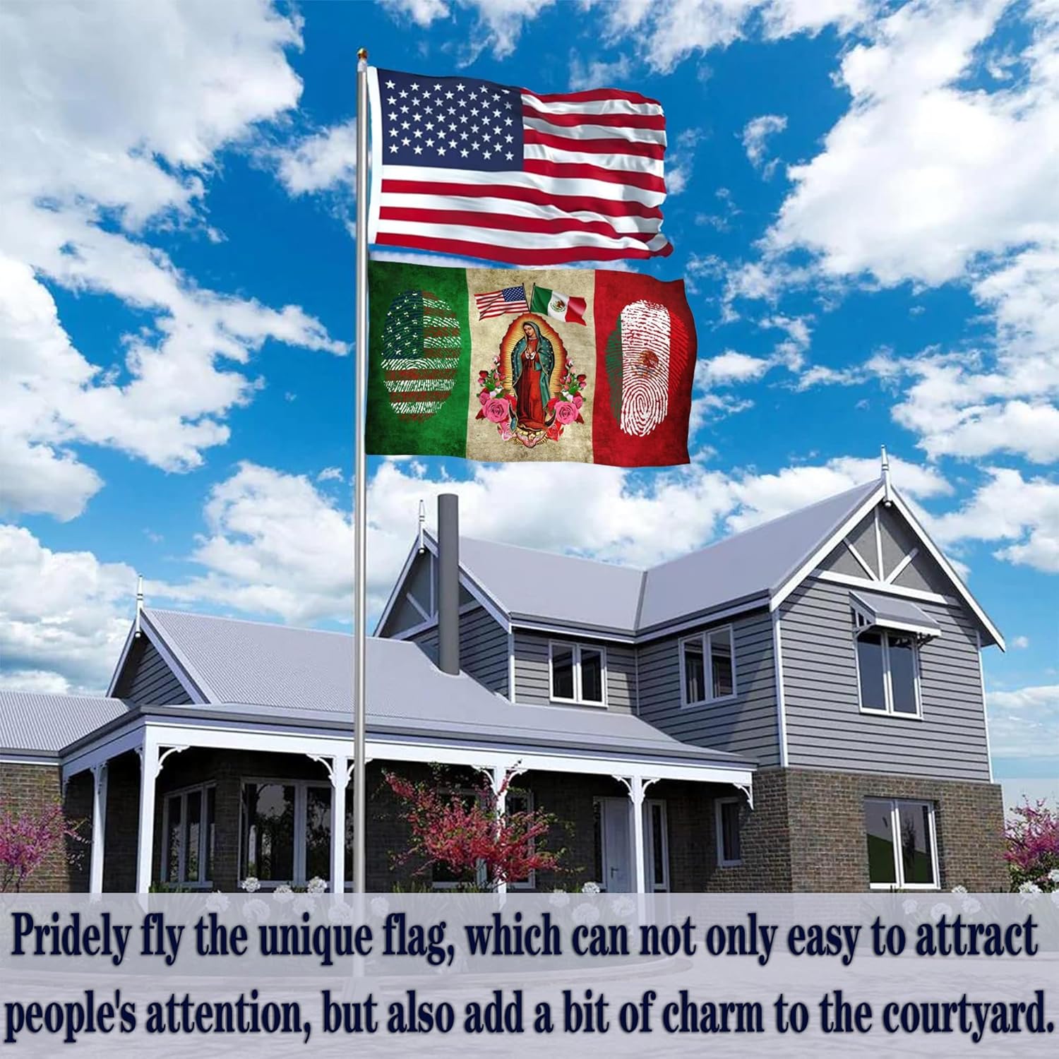 Mexico Flag Mexican American Flags for Outside 3x5 Double Sided Virgin Mary Mexico Mexican Usa Friendship Flags for Truck Car Outdoor Patriotic House Yard Decorations Banner - Image 4