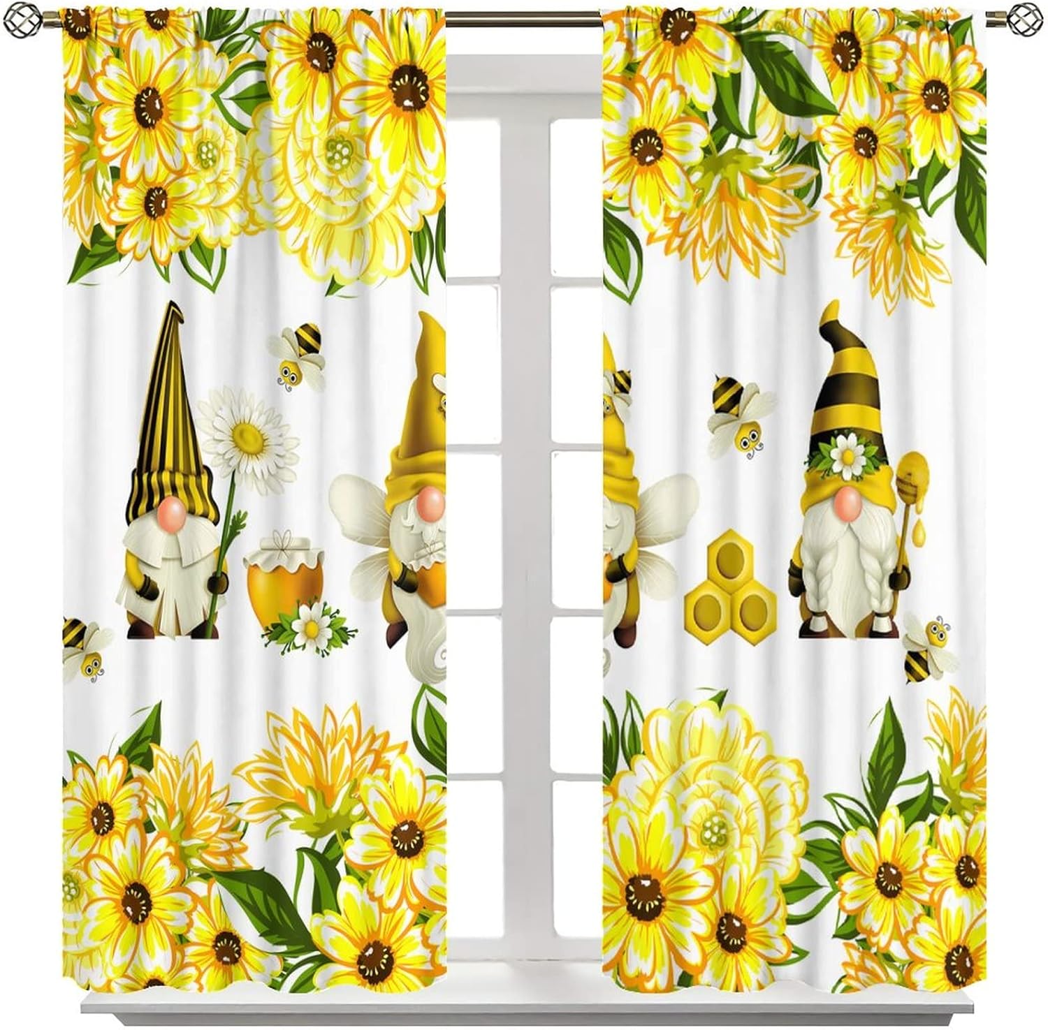 Sunflower Curtain Countryside Pastoral Farmhouse Flower Elf for Children's Room Living Room Bedroom Blackout Thermal Lnsulated Rod Pocket Printed Window Drapes 42x54in