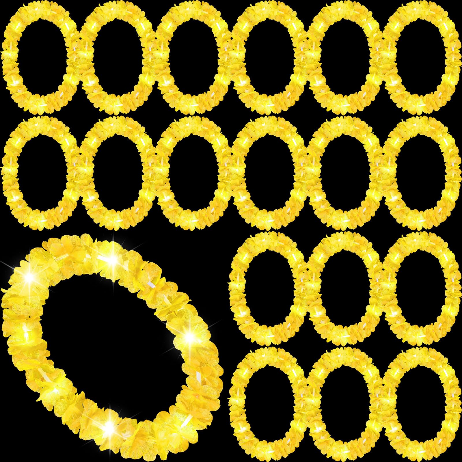 Sherr 24 Pcs LED Leis Light Up Wedding Hawaiian Leis Flower Necklace with LED Lights Beach Tropical Carnival Party Wedding Supplies Luau for