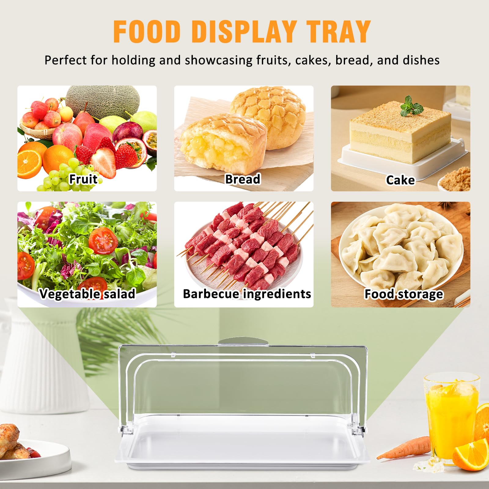 BAOSHISHAN Vetrina per buffet 42 × 28 × 20 cm Vassoio per alimenti con coperchio ribaltabile su un solo lato per l'esposizione degli alimenti