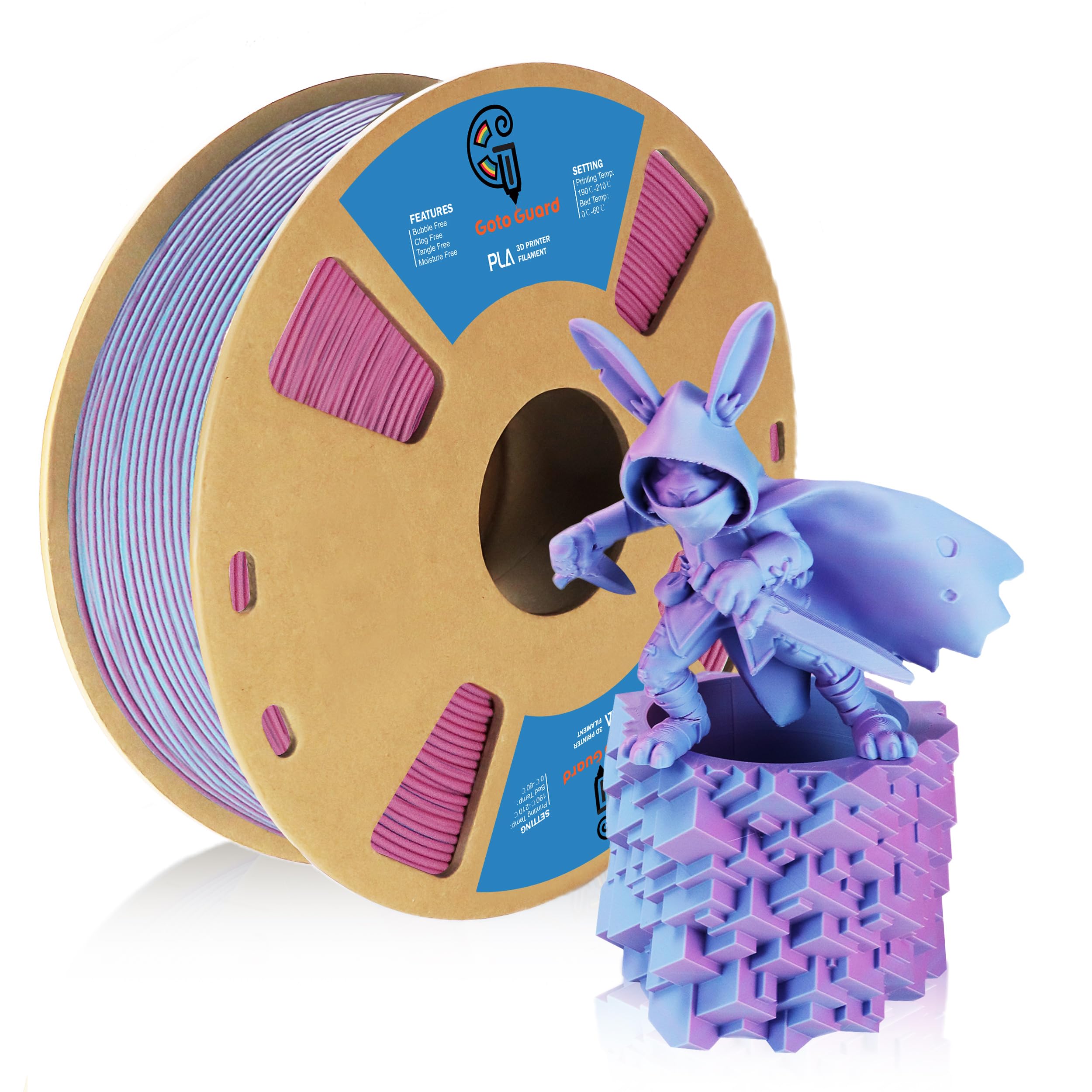 Goto Guard Tri Color Filament Matte PLA Filament, Multicolor 3D Printer PLA Filament 1.75mm, Rainbow 3D Printing Filament for Most 3D Printer,