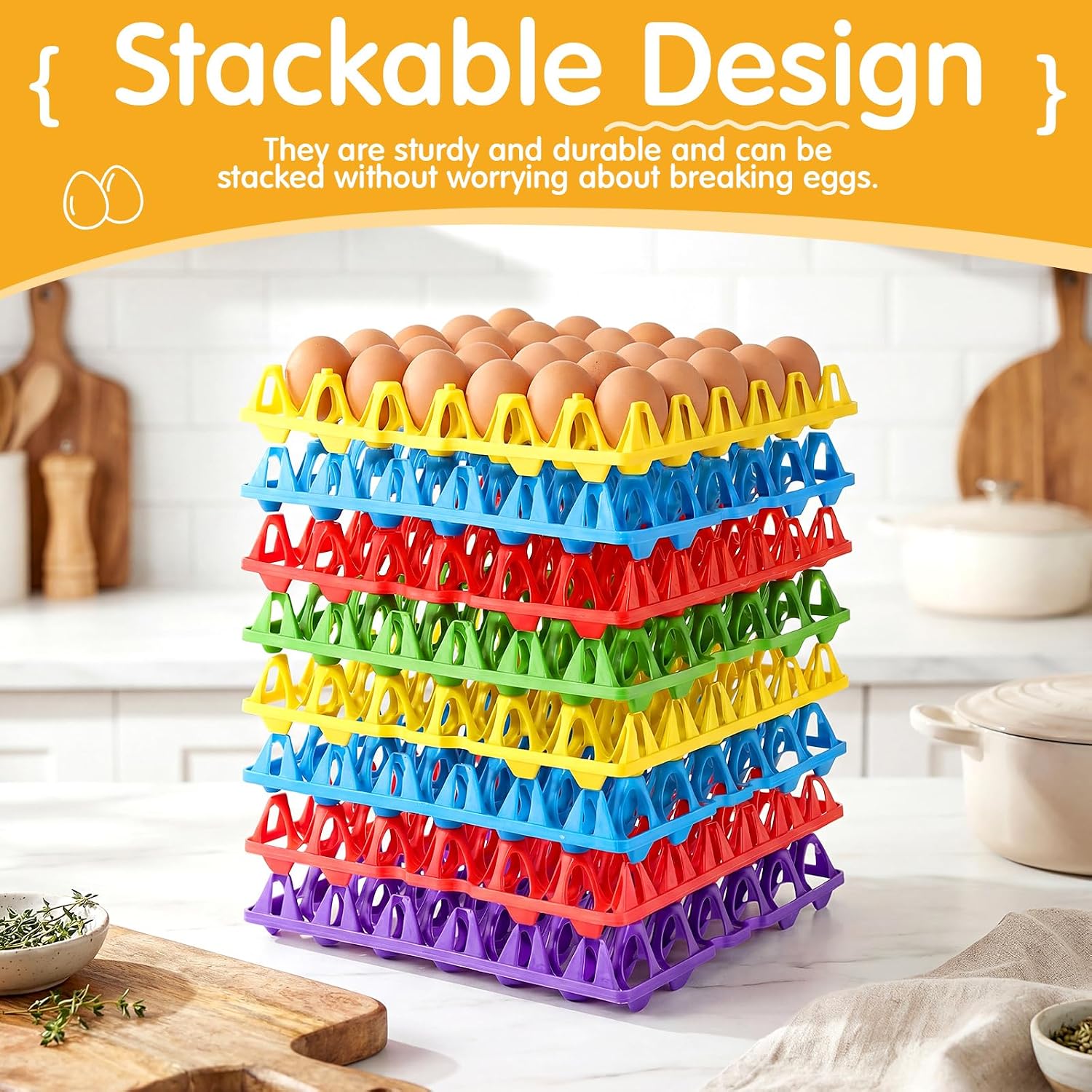 Honeydak 8 Pack Plastic Egg Trays Crates 30 Flats Egg Cartons Dozen Reusable Container Holder Storage Box for Home Chicken Farmers Storing Sorting Shipping