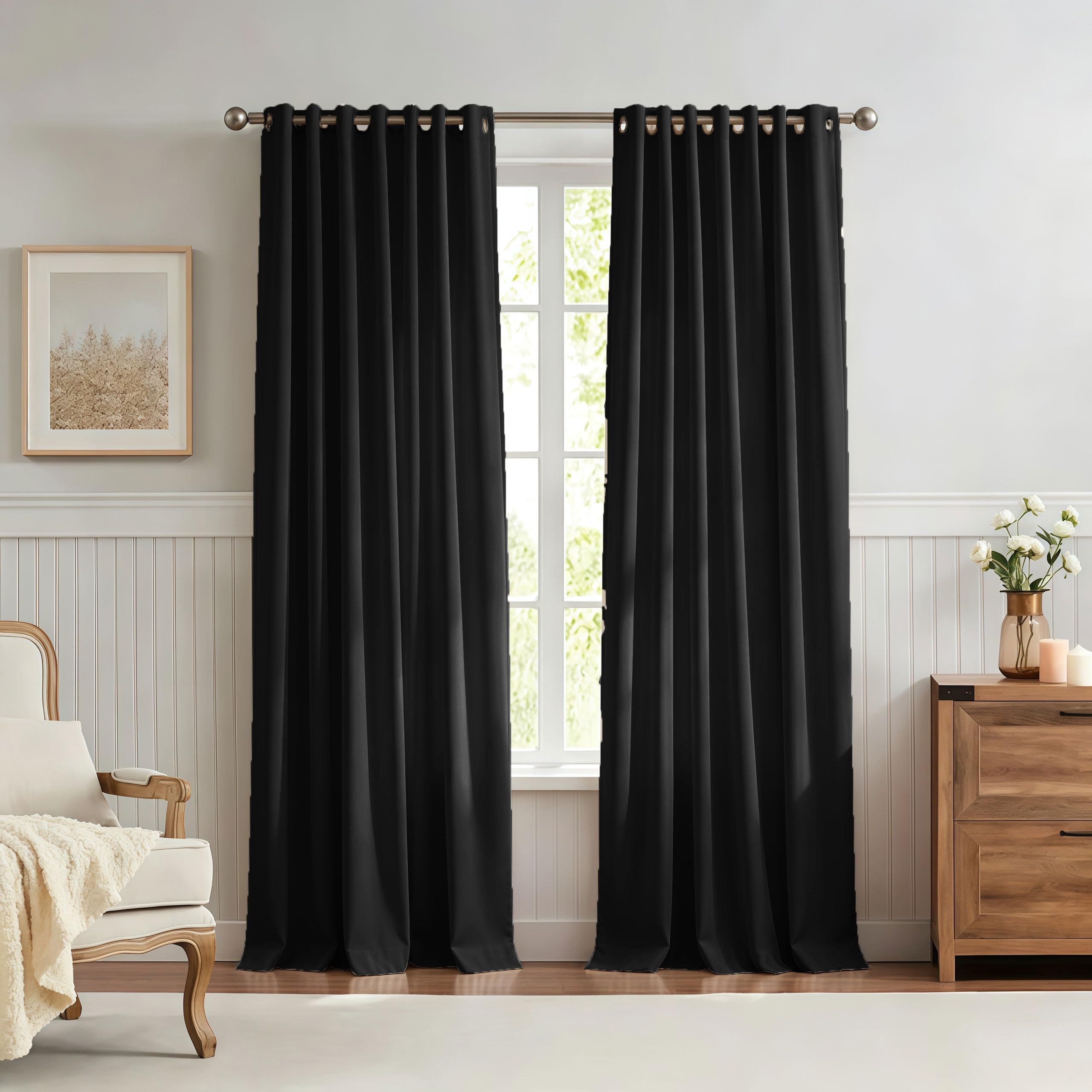 Verdunklungsvorhänge 135 x 260 cm Kälteschutz, Blickdicht, mit Ösen Ösenvorhang Hitzeschutz, Vorhang Gegen für Innen Winter Kälteschutzvorhang, Schwarz
