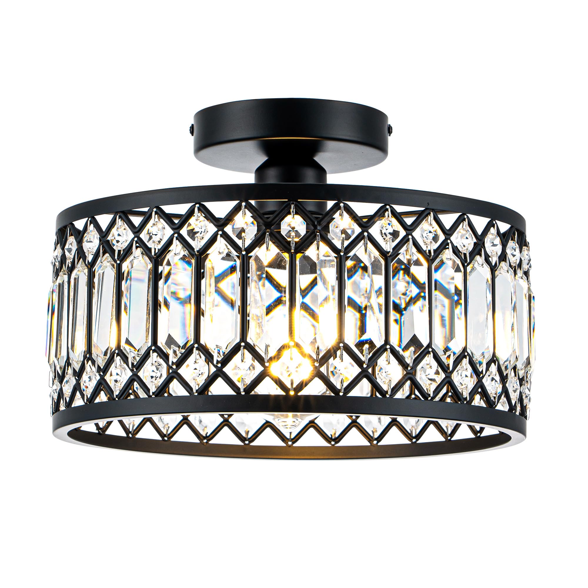 Mayful Modern Crystal Ceiling Light Black Seim Flush Mount Lighting Fixtures Round Hallway Light Fixtures for Entryway Bedroom