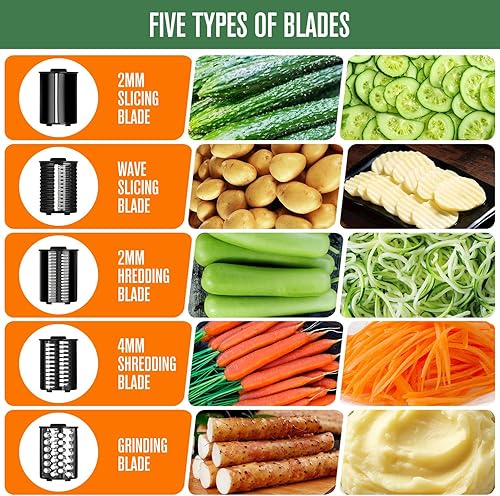 Miniatura 4 de Trituradora eléctrica de verduras y queso, 5 en 1, 250 W, profesional, automático, para ensalada, fruta, tirador, máquina picadora, cortador de