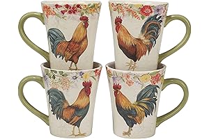 A Touch of Country Charm: Certified International Floral Rooster Mugs (Set of 4)