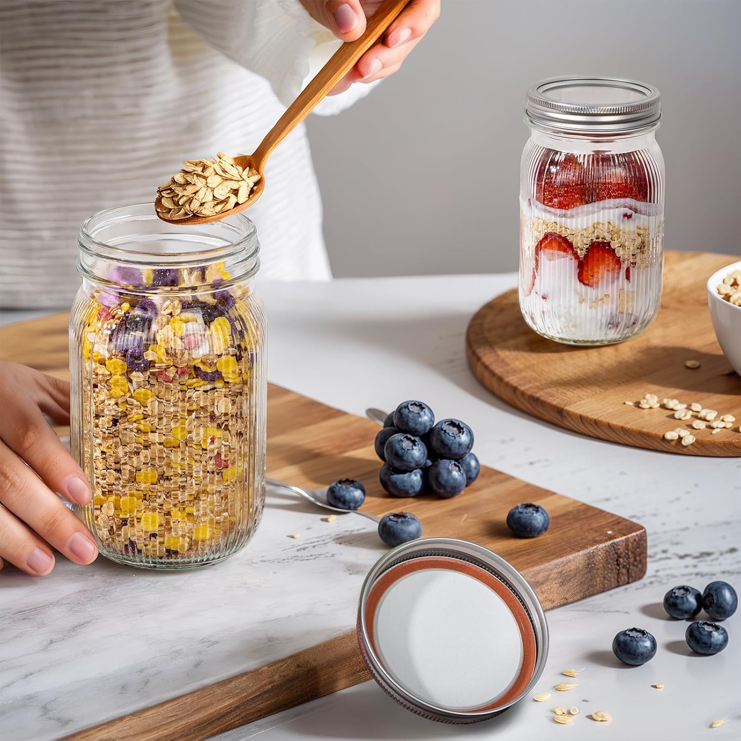 LUODA MirthMood 透明縦縞メイソンジャー 4個