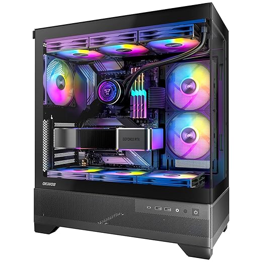 Aqua 7, Pre-Installed 6 × 120mm PWM ARGB Fan, ATX Mid Tower PC Case, Computer case with Panoramic View Tempered Glass Front & Side Panel, Type C Port, Gaming PC Case, Black