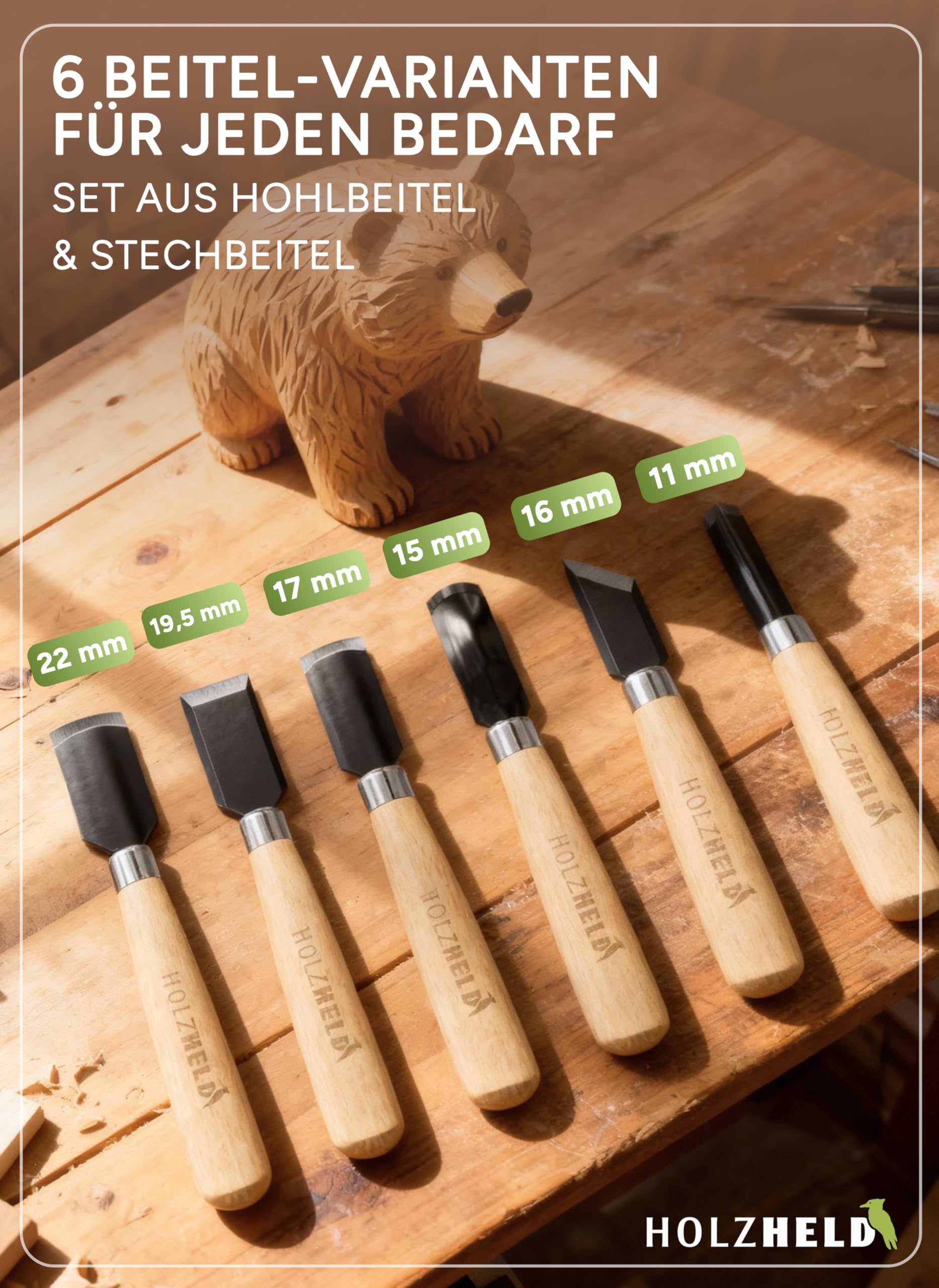 HOLZHELD - Set di 6 forbici per legno in acciaio giapponese di alta qualità per la lavorazione del legno.