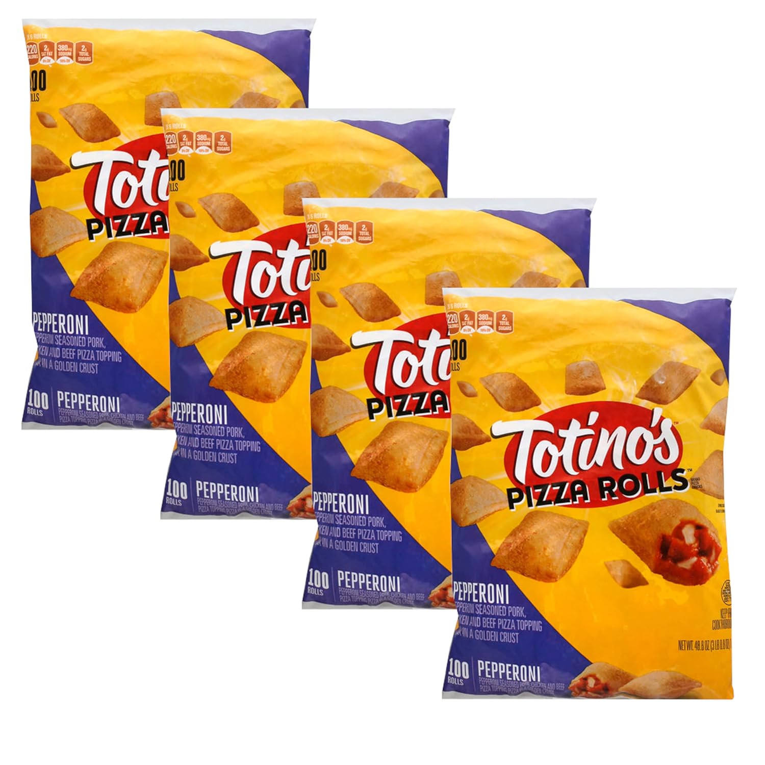 Totino's Pepperoni Pizza Rolls - Seasoned Pork, Beef & Chicken Pizza Topping with Golden Crust - Frozen Mini Pizzas On-the-Go - Ready Set Gourmet Donate a Meal Program - 2 Pack (48.84 oz, 100ct Each)