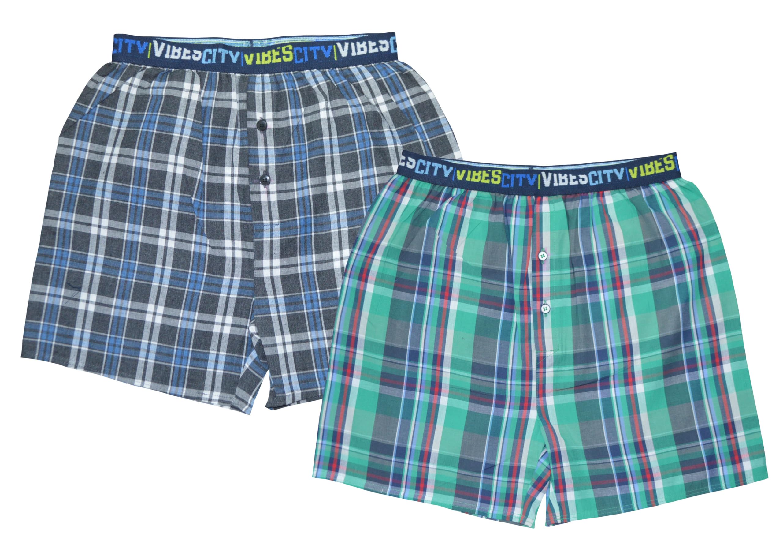 Boys Cotton Woven Boxer Shorts for Kids | Soft Elastic Waist | Breathable Checked Boxers | Pack of 2, Nightwear | 6–16 Years