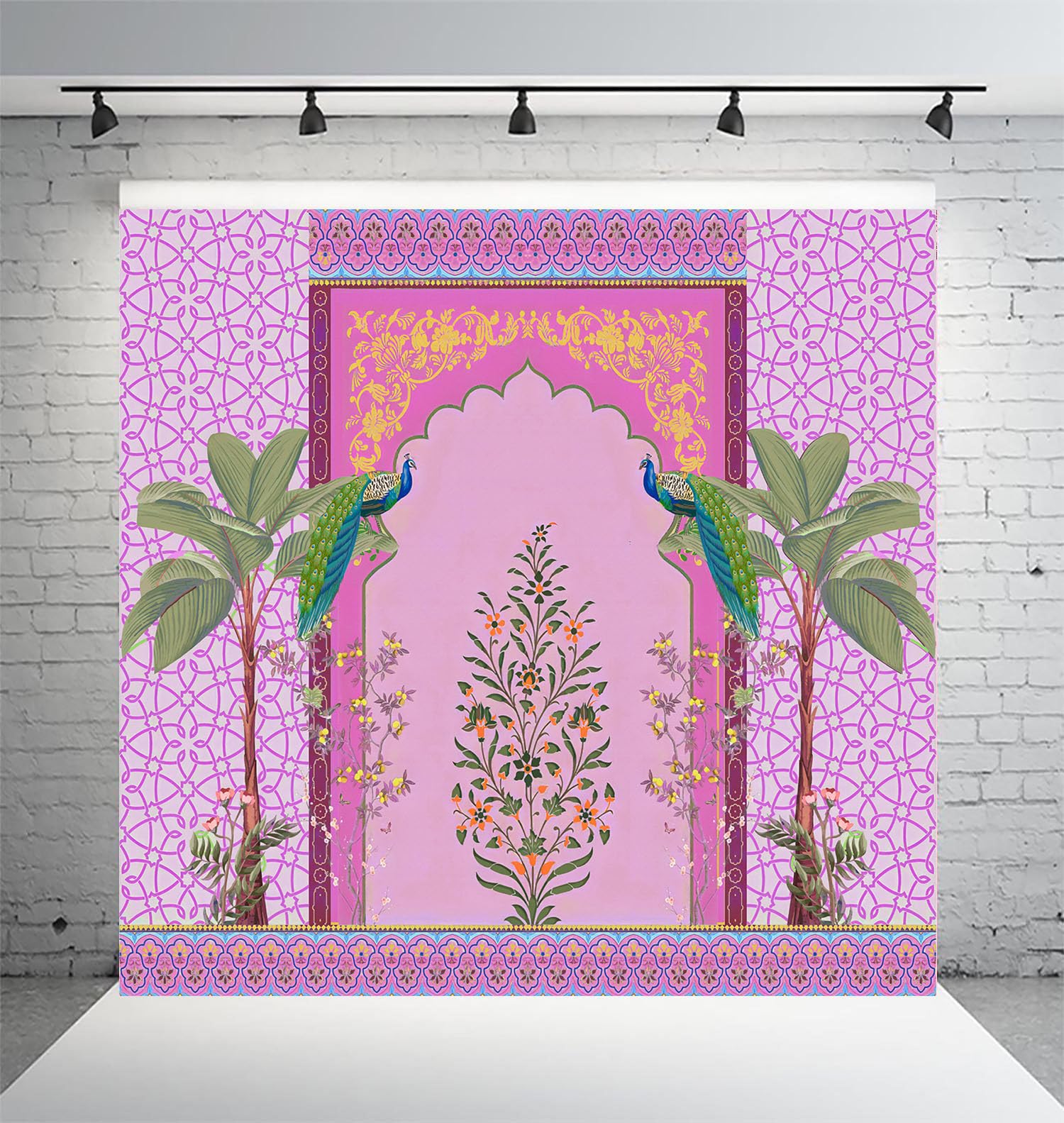 Dhara Creation Pink Tree Printed (8ft - 8ft) Backdrop Curtain Cloth Pooja Decoration for Festivals and Celebrations. (Washable Fabric)-image-22