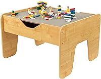 KidKraft Reversible Wooden Activity Table with 195 Building Bricks - Gray/Natural, Ideal Gift for Ages 3+