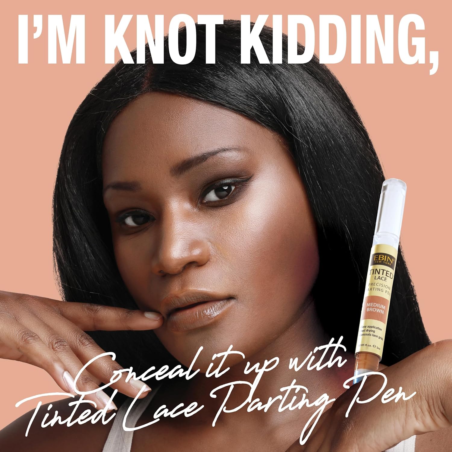 Tinted Lace Precison Parting Pen Medium Dark Brown 0.105oz -Wig Lace Tint with Brush Applicatior, Easy to use, Long Lasting Formula, Blends Natural, Seamless Finish