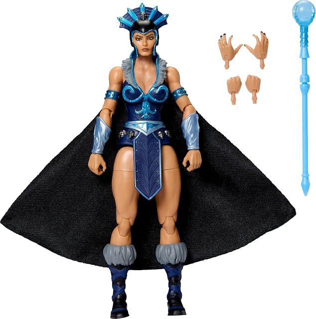 Masters of the Universe Masterverse Figurine d'action de 7 po, Evil-Lyn de New Eternia, Sorcière méchante Motu, 30 articulations, Bâton avec orbe.