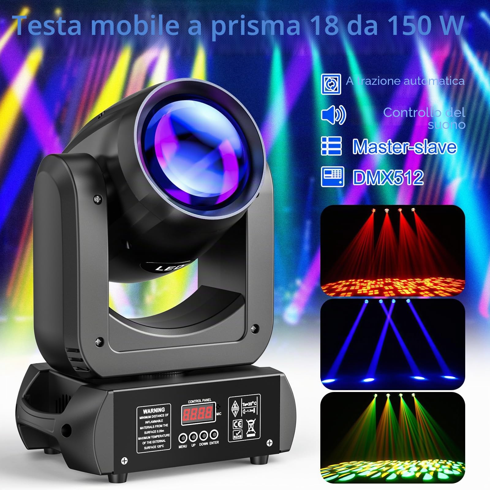 2 unità 150W Teste Mobili LED Luci da palco con testa mobile gobo spot a fascio illuminazione a lavaggio prisma a 18 facce attivata dal suono rotante per feste, matrimoni, chiese, dal vivo