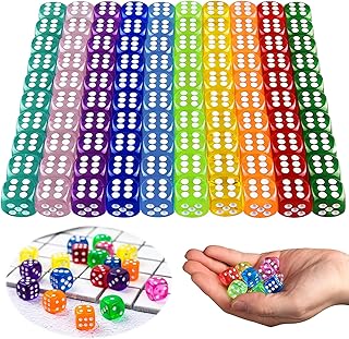 Acxilexy 100 Pieces Dice Set, 14mm Solid Game Dice Set with 10 Colors, 6 Sided Acrylic Dice, Translucent Rounded Corners Dice for RPG MTG DND and Other Table Games, Dice Games, Math Teaching
