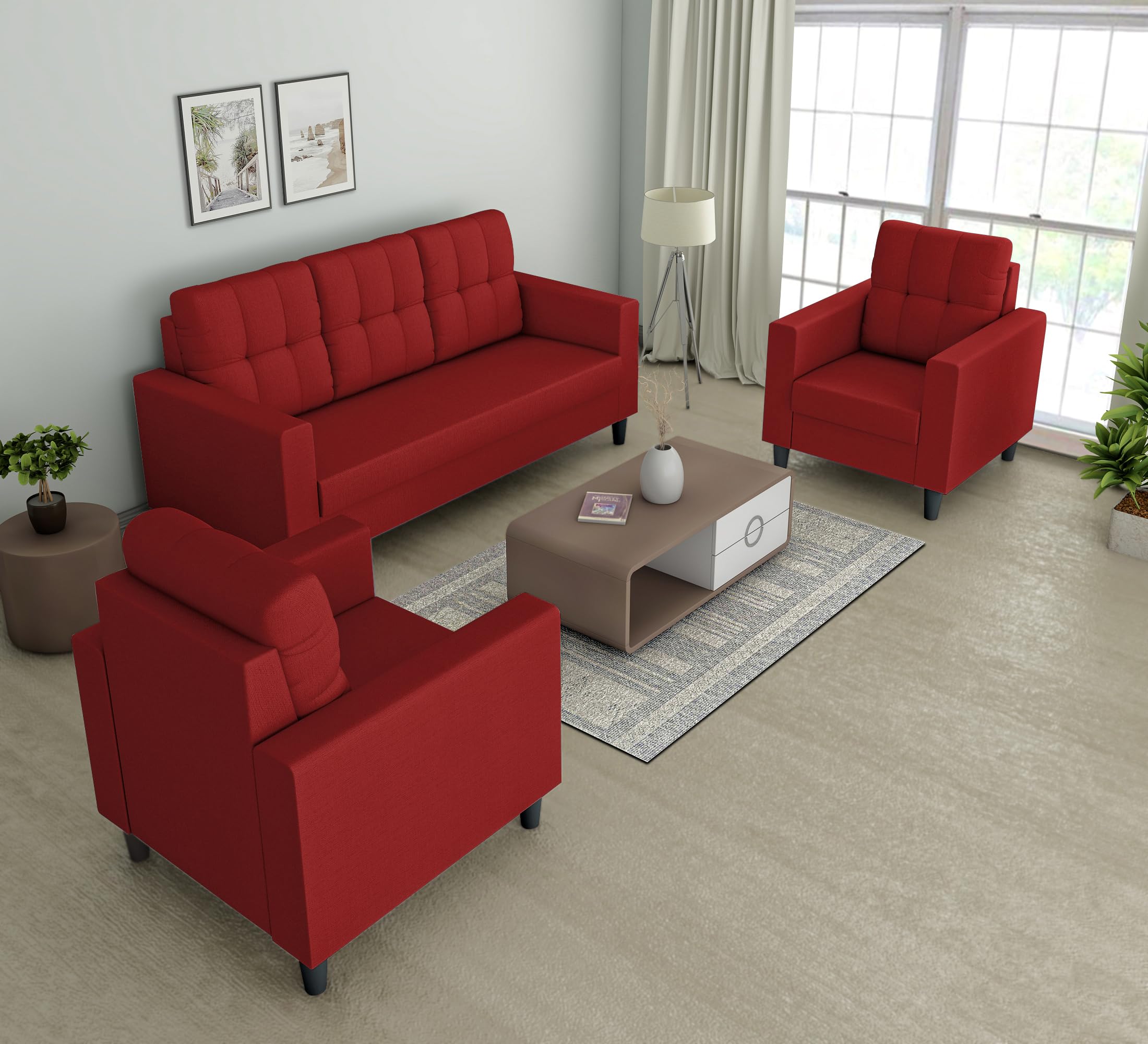Adorn India Darcy 3+1+1 5 Seater Sofa Set (Red) (B0CP5X61XJ) Amazon Price History, Amazon Price Tracker