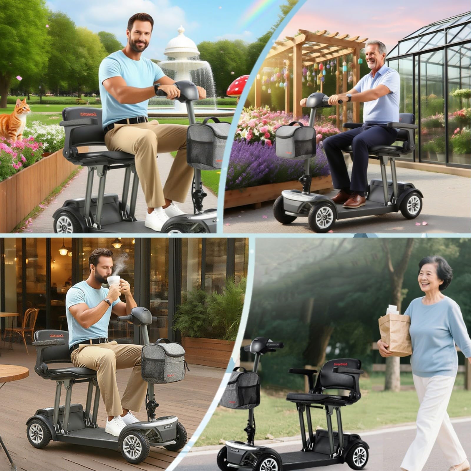 Scooters De Movilidad para Adultos,Scooter De Movilidad Plegable Y Ligero De 4 Ruedas, Equipado con Freno Electromagnético,para Personas Mayores, Adultos Y Personas con Discapacidad.