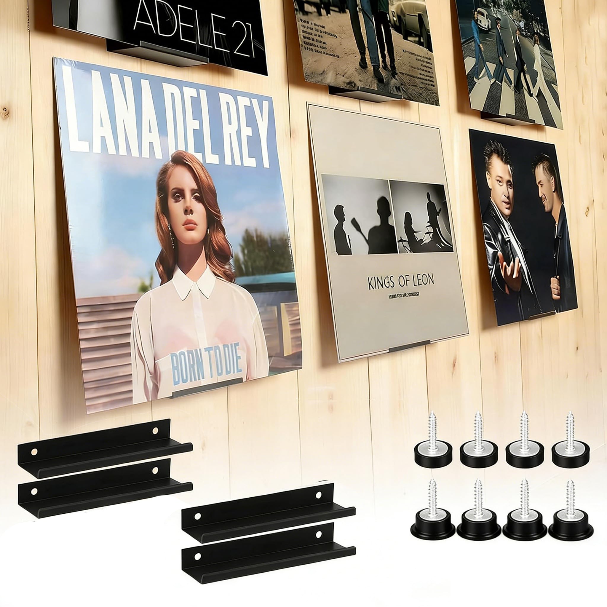 4 Pieces Wall Stand for Vinyl Records Decor, Wall Mounted Shelves for Bedroom and Office, Floating Shelf for Wall Storage, Wall Rack Units Set-image-23