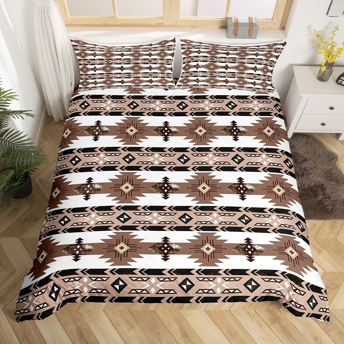 Homewish Western Boho Bedding Sets King,Aztec Comforter Cover,Ethnic Tribal Arrow Duvet Cover Country Decor Western Bed Set,Western Room Decor for Bedroom Boho Living Room Decor,Southwestern Decor