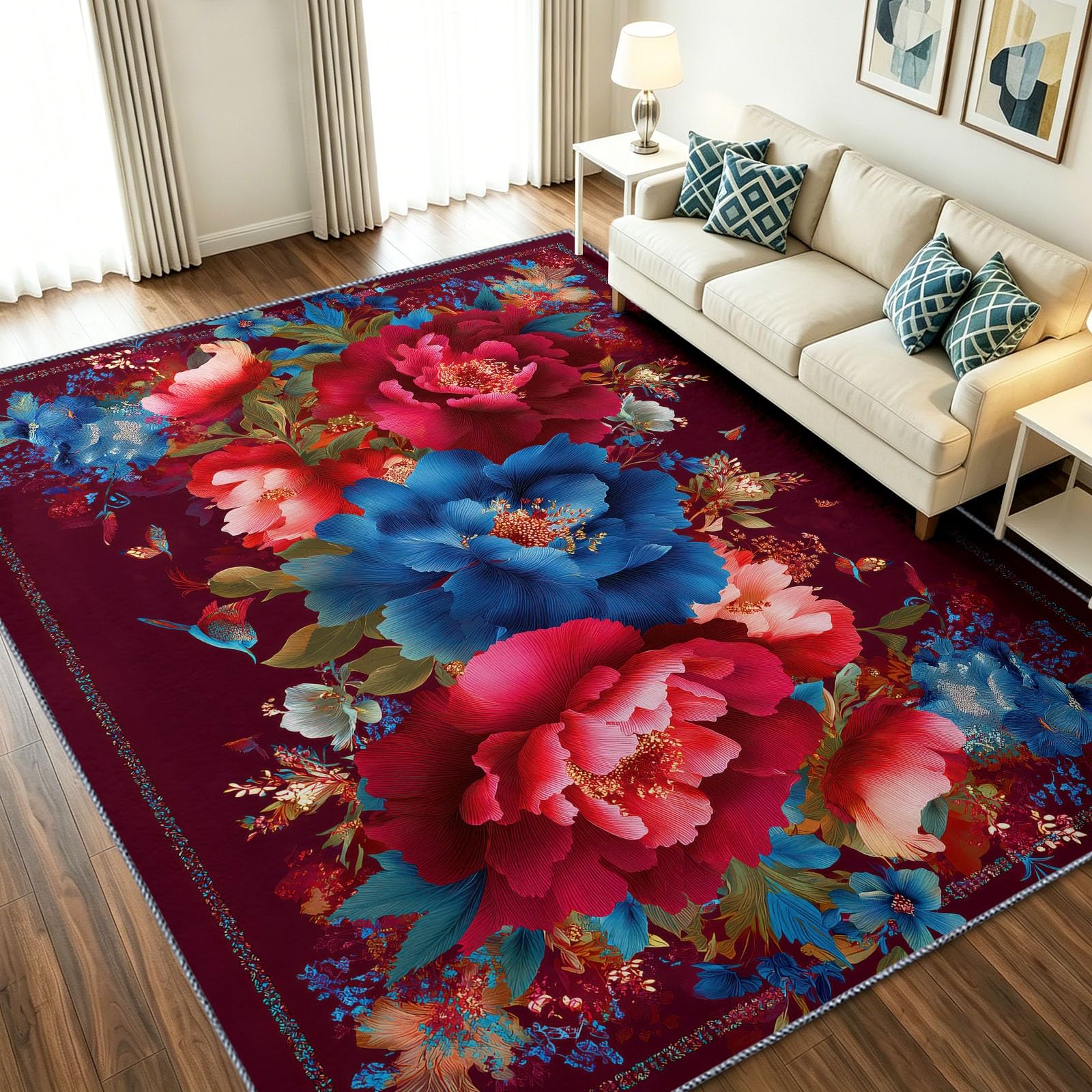 Tapis de cuisine lavable en machine 120x170 antidérapant floral
