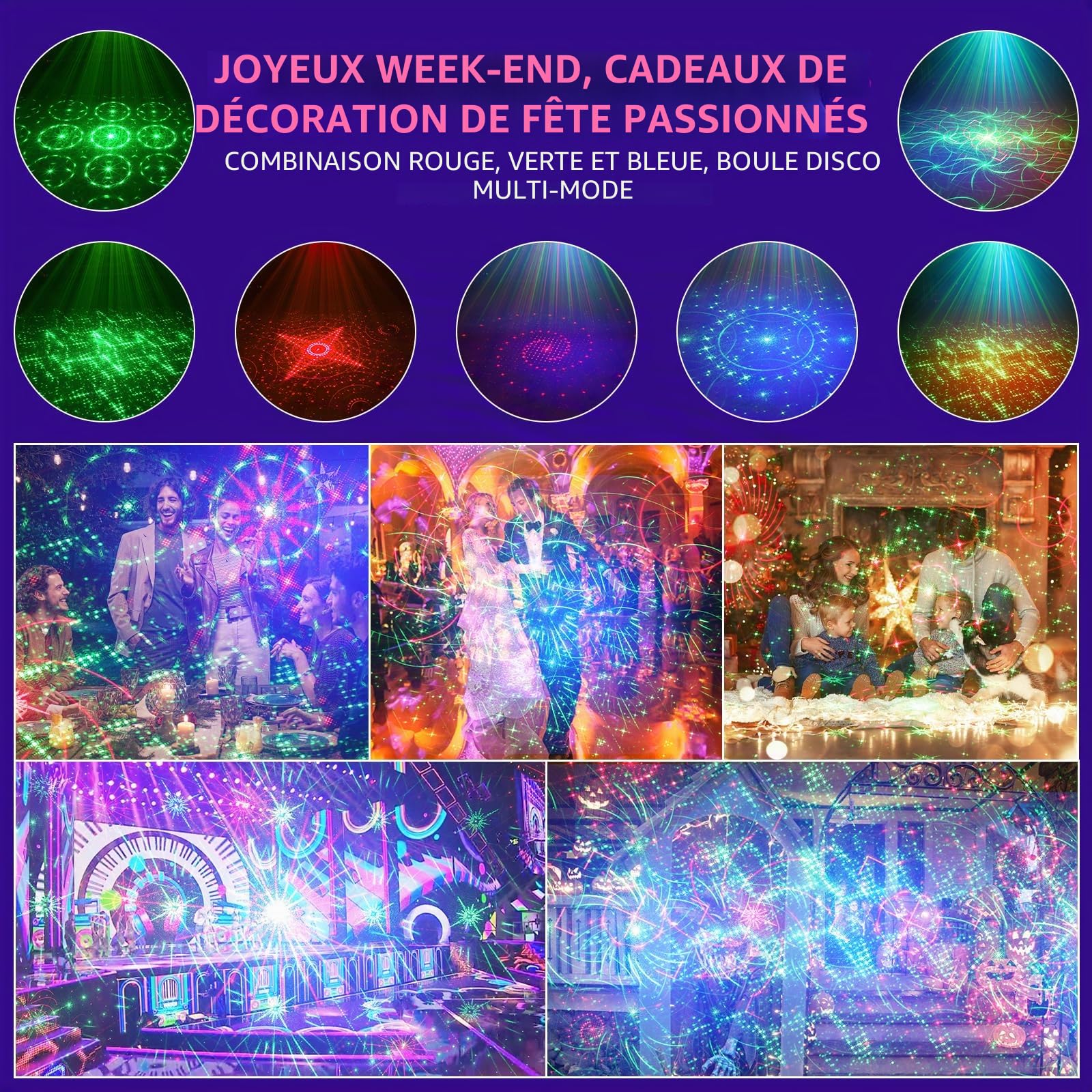 Lumière Disco Sans Fil à Batterie 4500mAh, Commande Musicale, 60 Modèles Différents, Effet Stroboscopique. Lumière de Fête avec Télécommande et USB 2M pour Famille, Enfants, Fêtes, Club