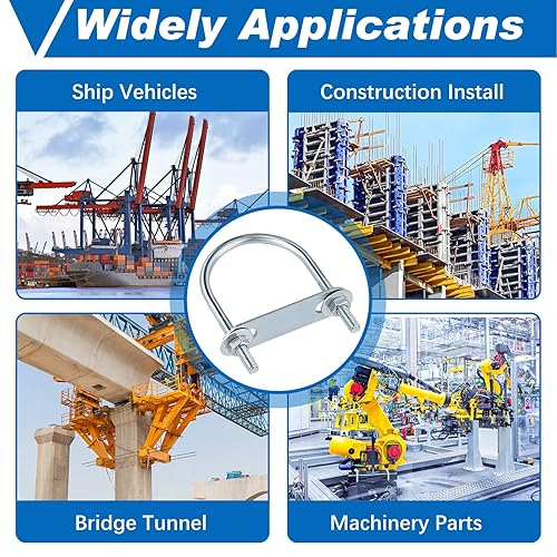 Vista 37 de Therwen 16 juegos de pernos redondos en U de acero chapado en zinc, abrazadera en U con arandela de placa de tuerca (M6 x 1.063 in x 2.087 in)